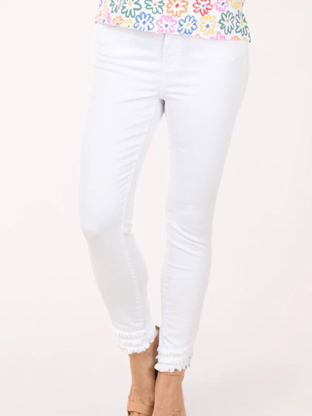 Charlite White Frayed Curved Hem Twill Ankle Pant Size 8